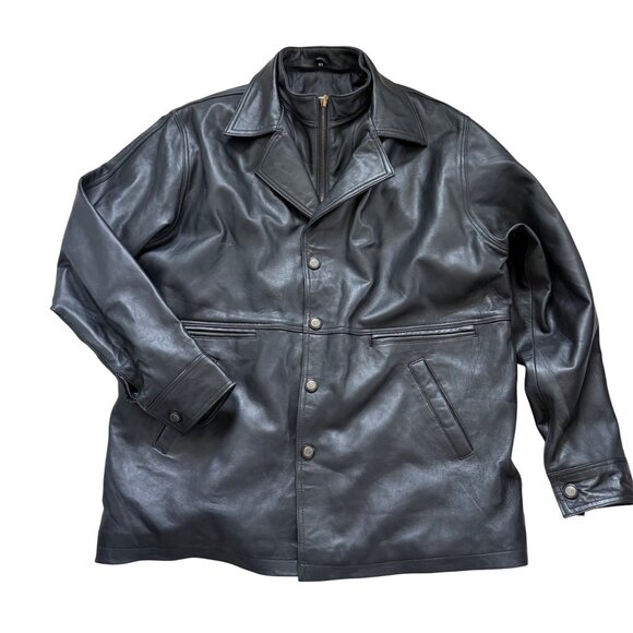 Palem Leather Men's Jacket Sz XL Black Full Zip Snap Collared Outdoor Biker Moto